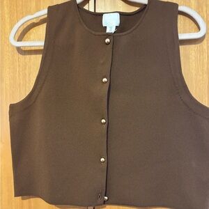 H&M Classic Brown Sleeveless Button Front Top